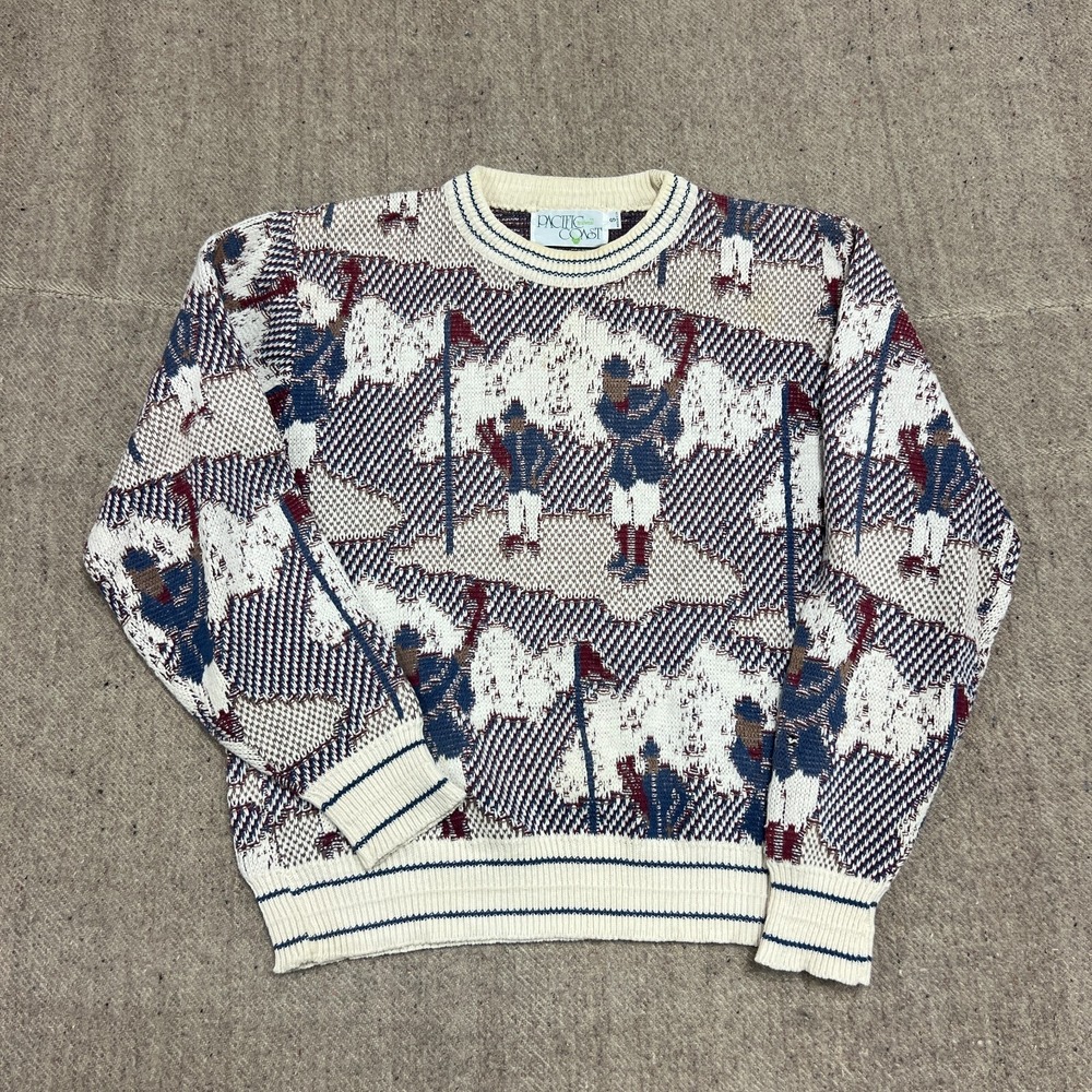 Vintage Pacific Coast Sweater Mens Small White 1980s Golf